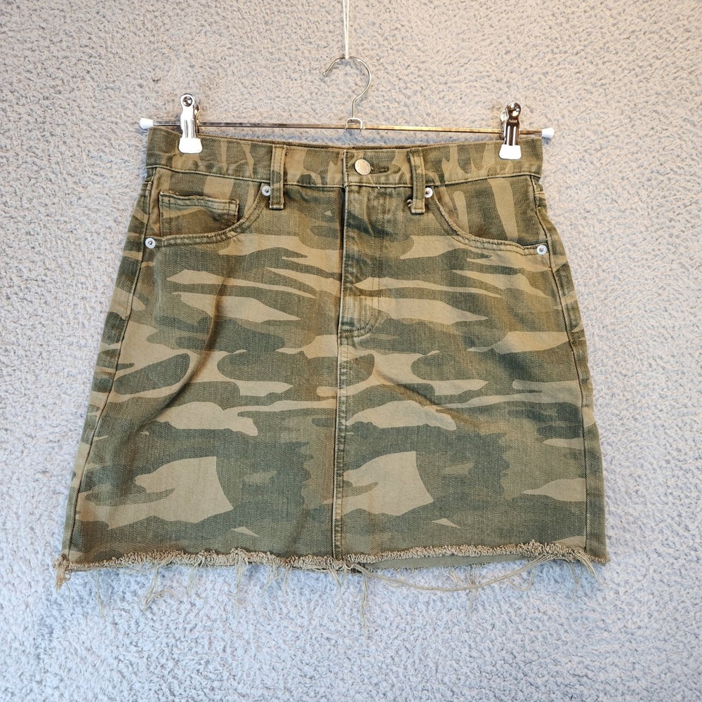 Lucky Brand Skirt Womens Size 4/27 Camo‎ Mini Distressed Denim Cotton Pockets